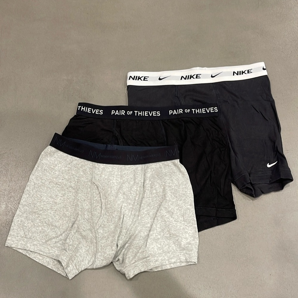 3 boxer underwear pairs, Nike, Pair of Thieves, Newman Marcus.